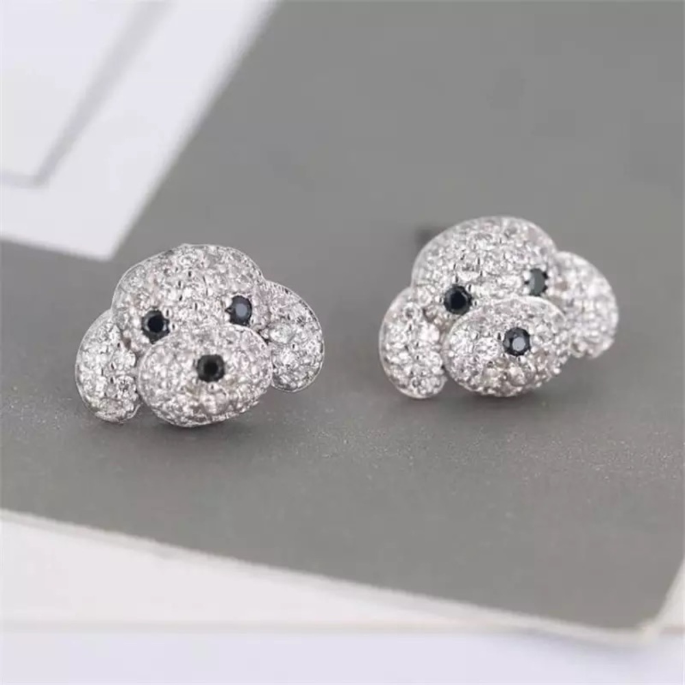 Pandora Cute Iced CZ Sparkling Diamond Cutie Dog Earrings - Picture 3 of 15